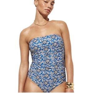 J.Crew Ruched Bandeau One-Piece Swimsuit in Cobalt Floral NWT | size 16